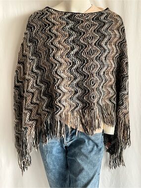 Missoni Italy Mohair Blend Zigzag Fringe Poncho Cape Shawl One Size